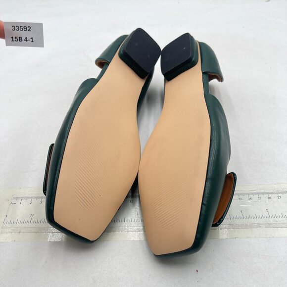 Wo Wagas Dark Green Pump Side Cut Block Low Heel Square Toe Slip On Working Shoe - Picture 7 of 8